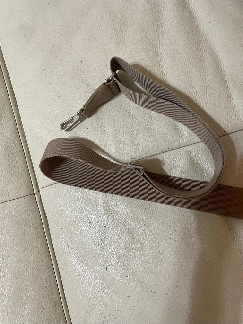 CHANEL Beige Leather and Leather Shoulder Strap with Branded Metal Clip